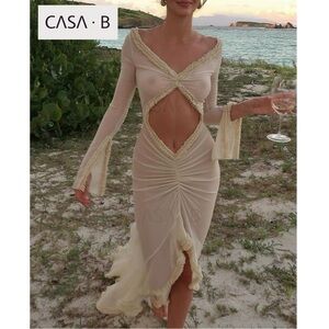 5⭐️CASA B| “Glamour de Cannes” Mesh Cut-Out Frill Sheer Gown